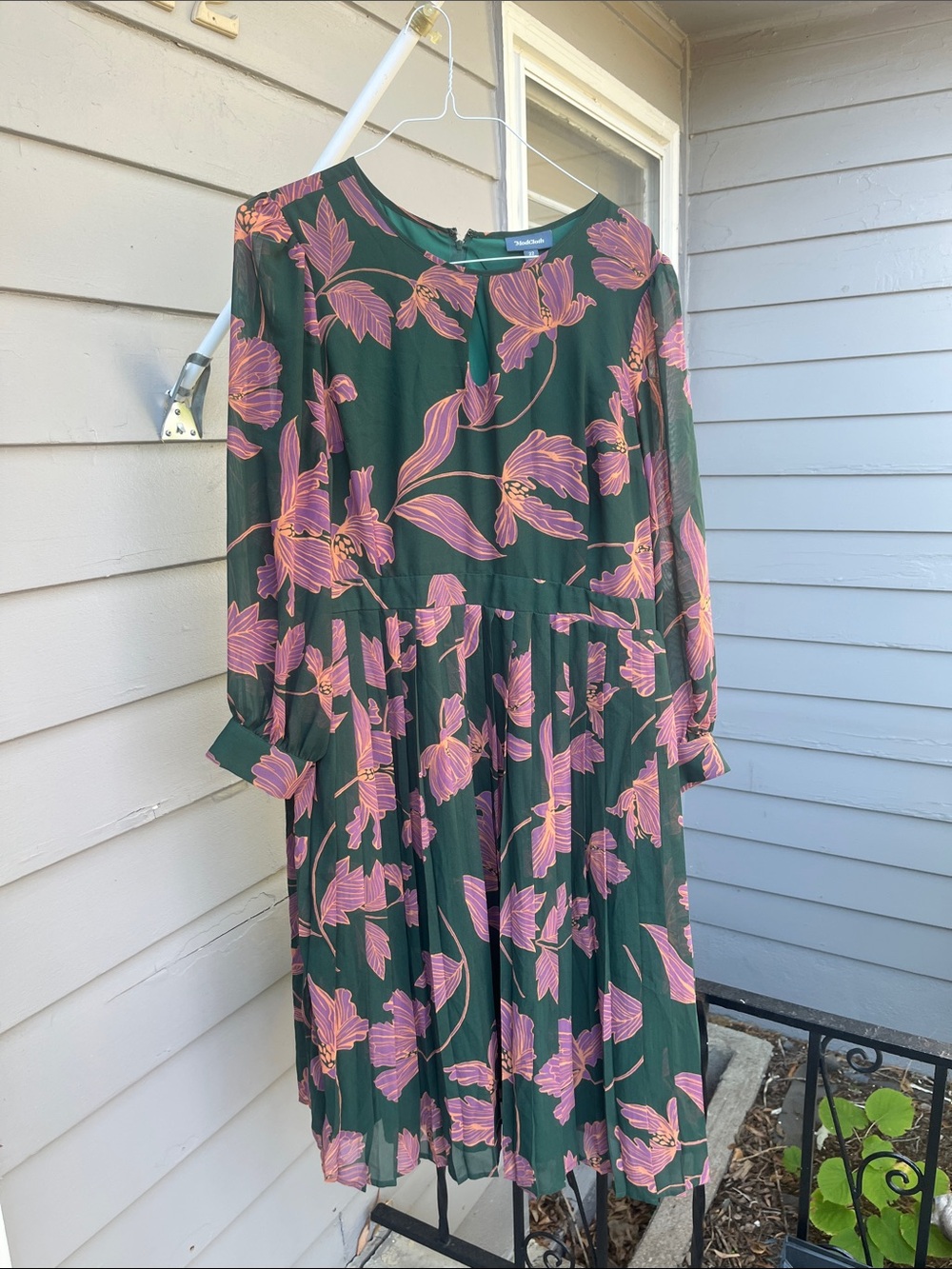 Modcloth Forest Green Midi Dress with Pink Floral Print